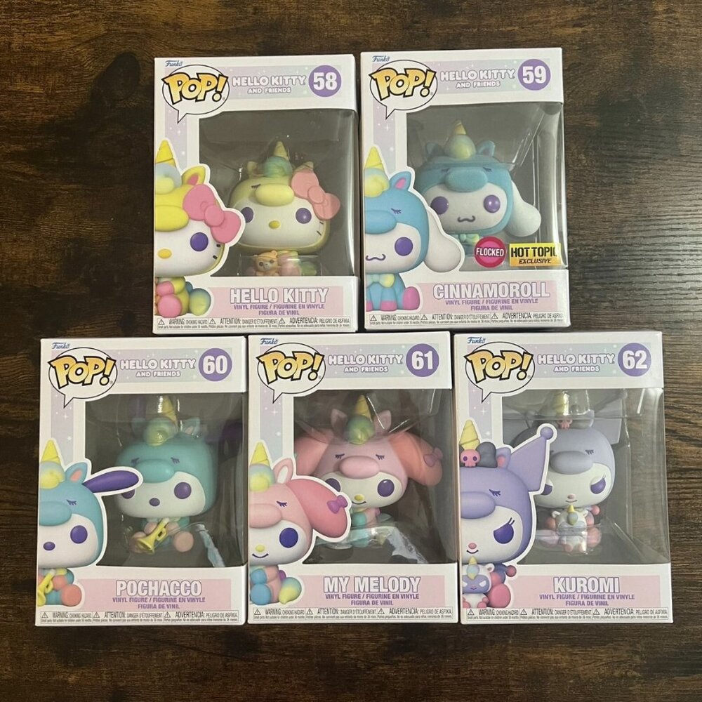 Funko Pop dolls ! Hot Topic Hello Kitty & Friends #58, 59, 60, 61, 62 Set Of 5